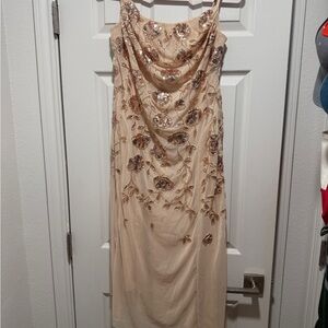 Oh Polly Embellished Soft-Scoop Asymmetric Midaxi Gold Dress